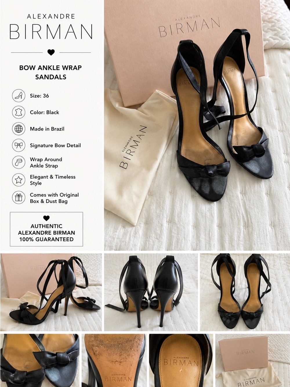 Alexandre Birman Black Bow Ankle-Wrap Heels